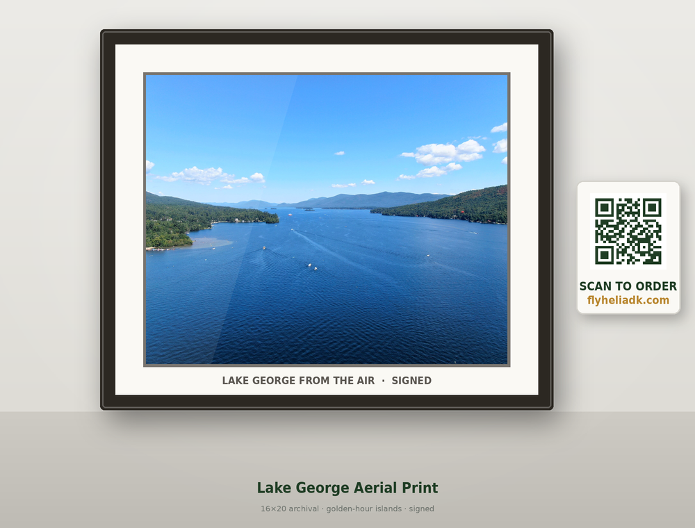 Framed Lake George aerial print